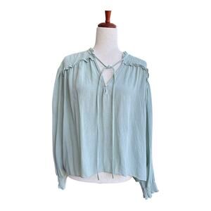 ZARA Soft Textured Boho Blouse Balloon Sleeve Top Airy Pistachio Mint Green XL